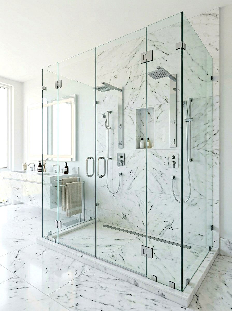 Frameless Glass Double Shower Head - 30 double shower head ideas