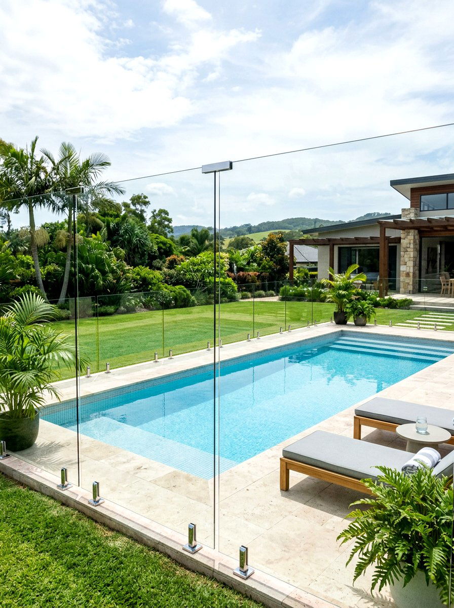 Frameless Glass Fence - 30 pool landscaping ideas