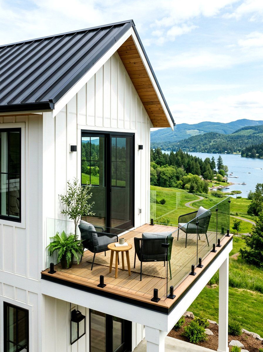 Frameless Glass Railings - 30 modern farmhouse exterior ideas