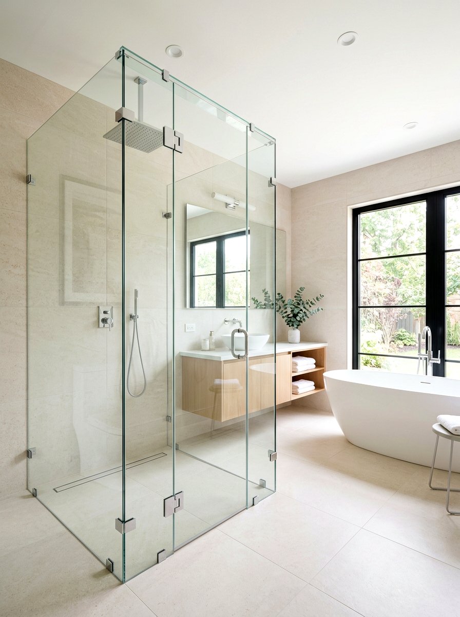 Frameless Glass Shower Enclosure - 30 rain shower bathroom ideas