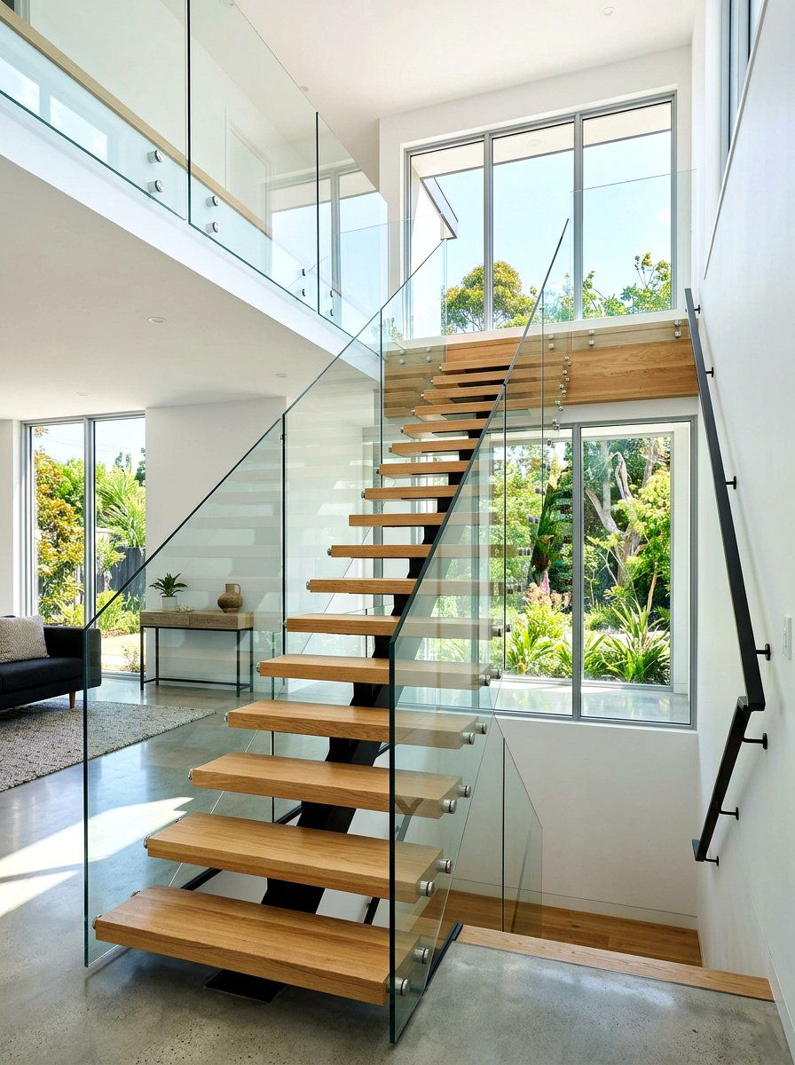 Frameless Glass Staircase Railing - 30 elegant foyer staircase ideas