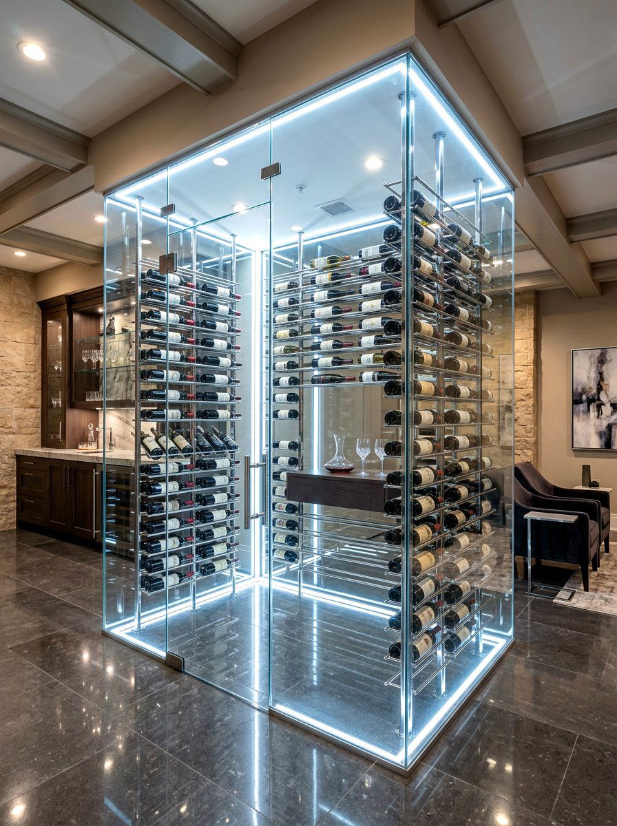 Frameless Glass Wine Room - 30 wine wall display ideas