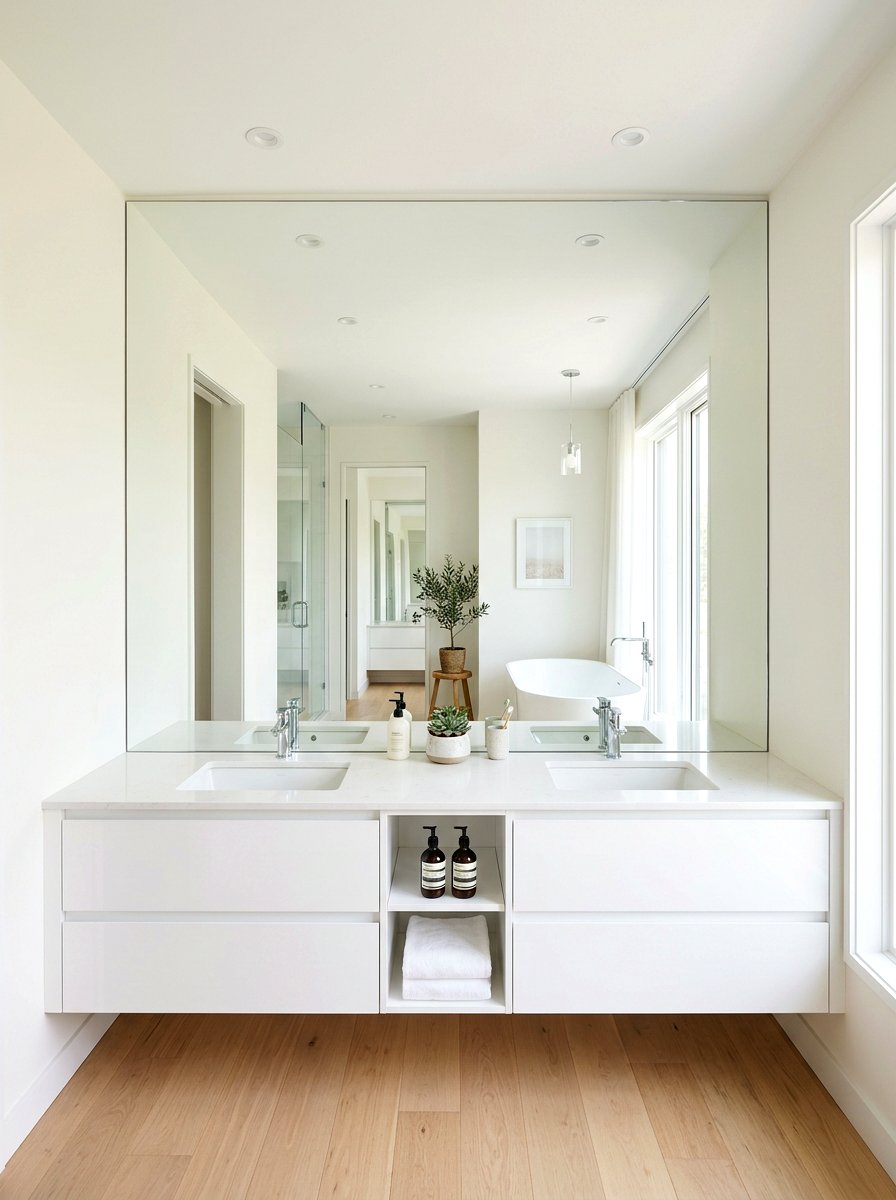 Frameless Mirror Wall - 30 mirror wall bathroom ideas