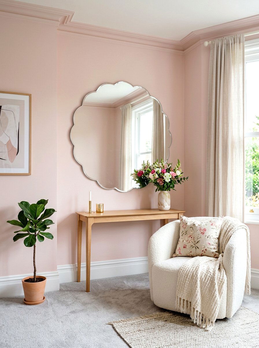 Frameless Scalloped Edge Mirror - 30 statement floor mirror living room ideas