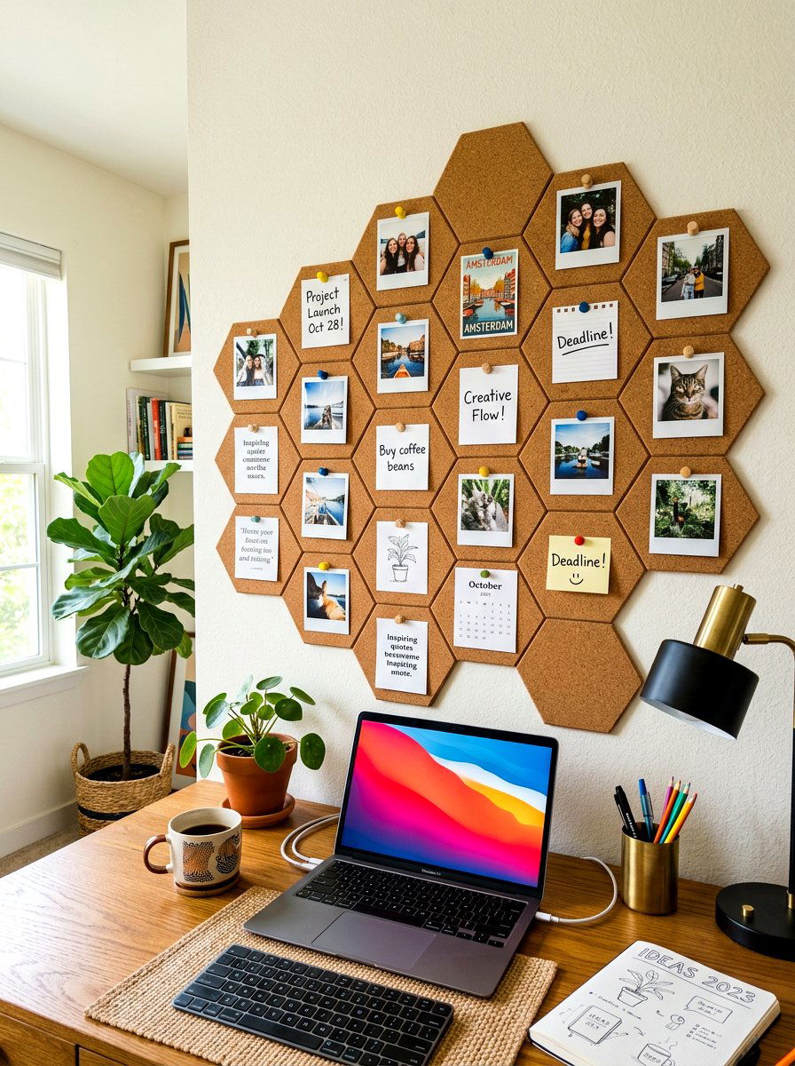 Frameless cork board - 30 renter friendly home office ideas