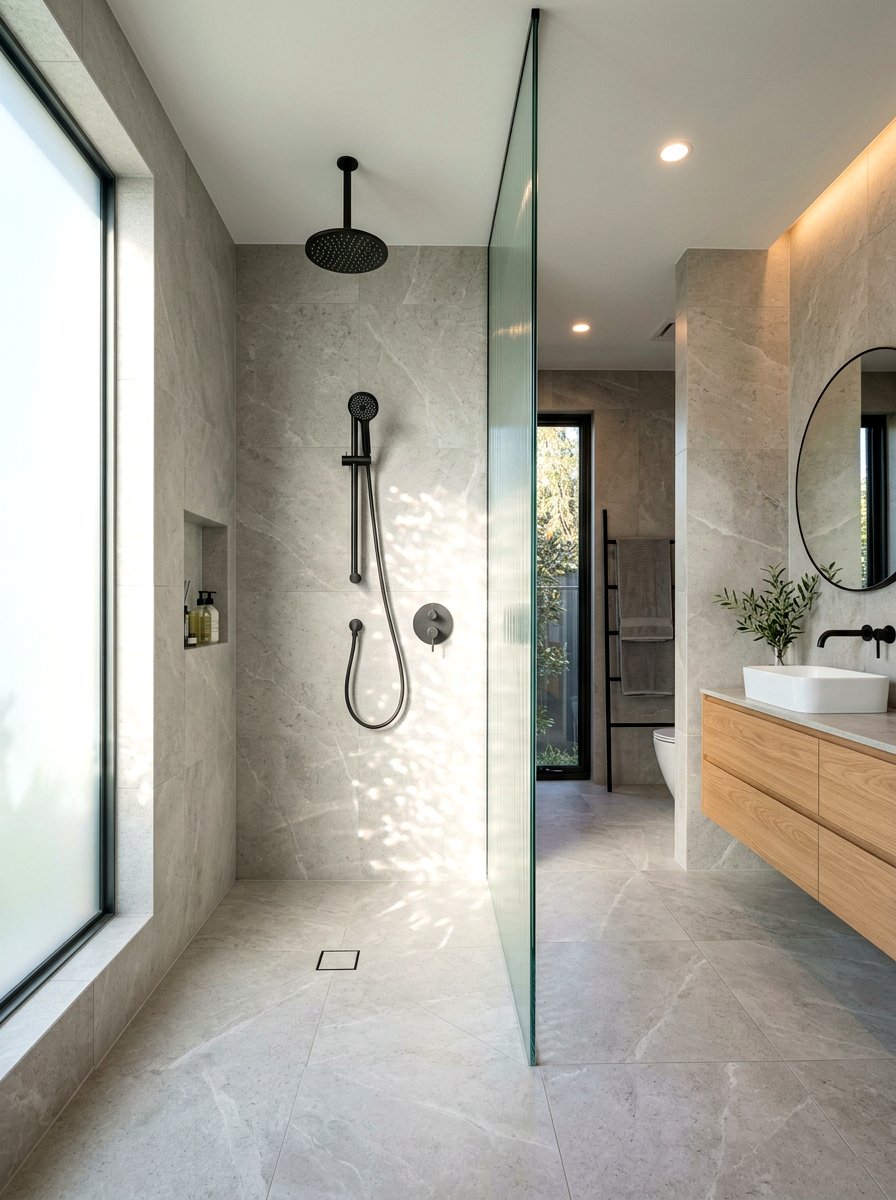 Frameless fluted glass shower panel - 30 ribbed glass shower ideas