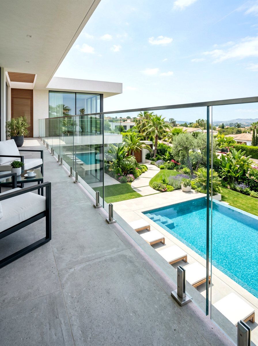Frameless glass balcony boundary - 30 quiet luxury curb appeal ideas