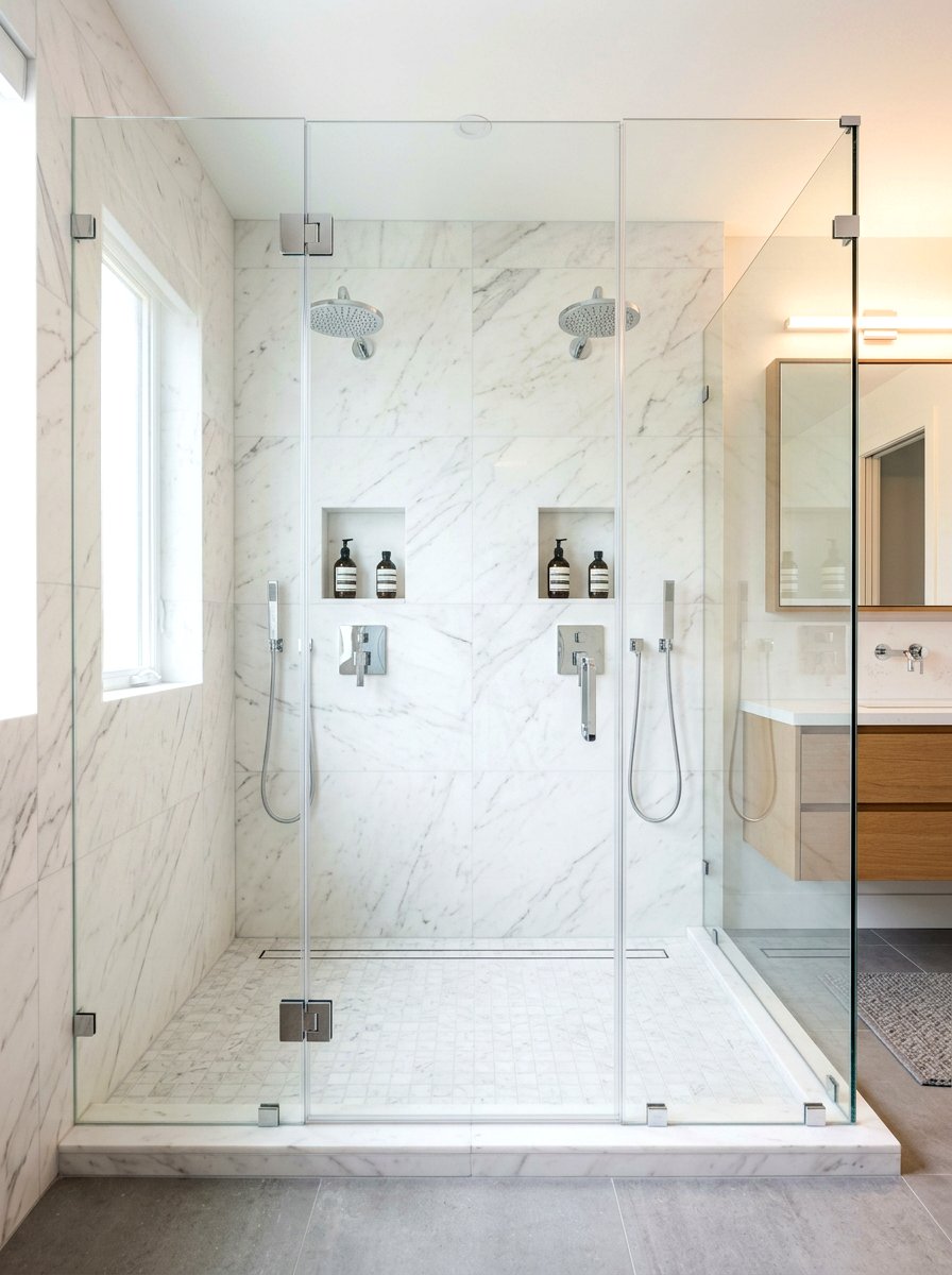 Frameless glass double shower - 30 double shower bathroom ideas