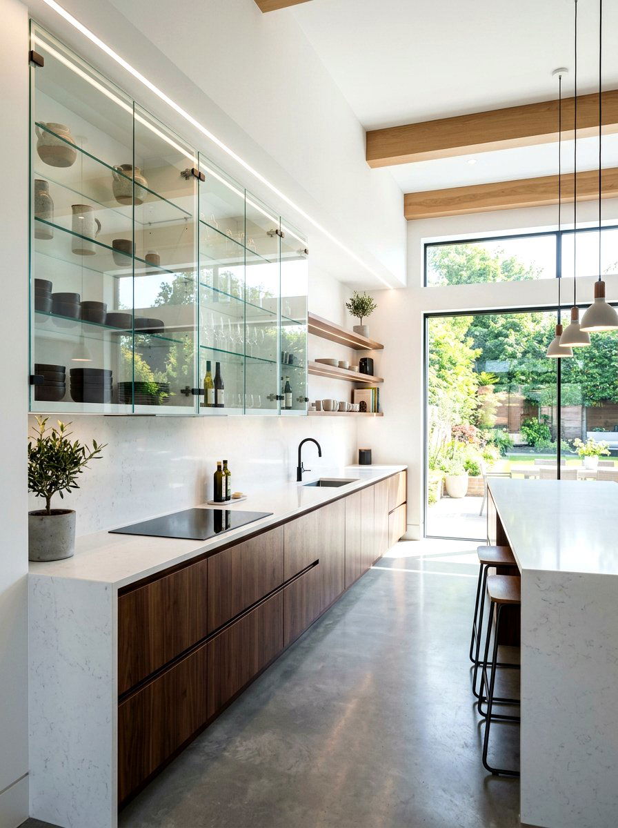 Frameless glass kitchen cabinet - 30 glass front kitchen cabinet ideas