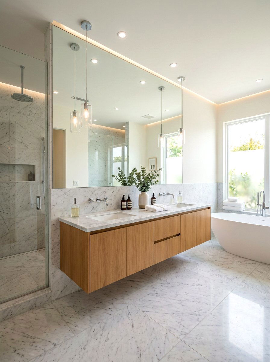 Frameless glass mirror - 30 empty wall ideas