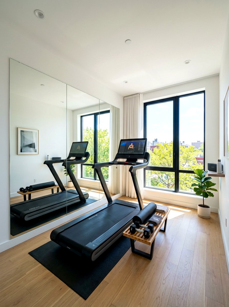 Frameless large wall mirror - 30 workout room mirror ideas