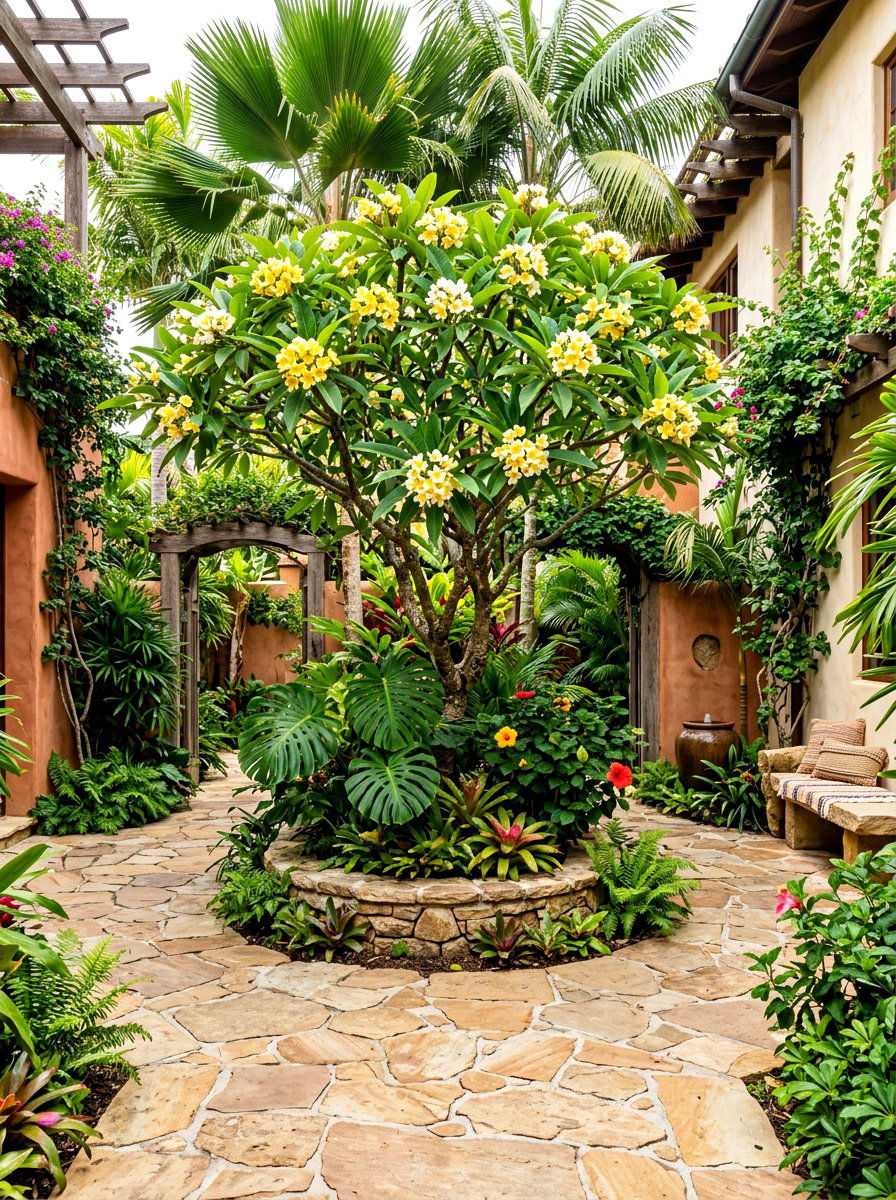 Frangipani Tropical Courtyard - 30 fragrance garden ideas