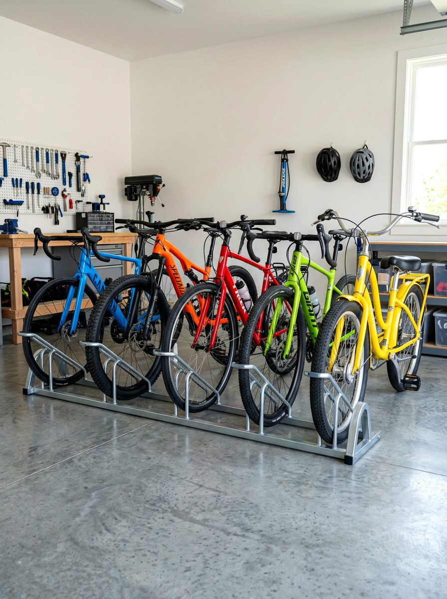 Free Standing Floor Bike Stand - 30 garage sports equipment storage ideas