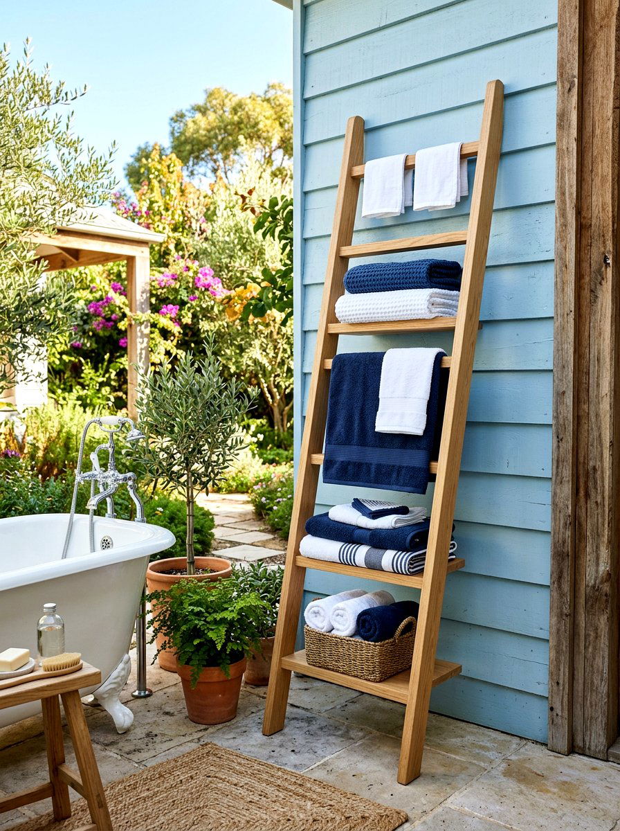 Freestanding Bathroom Ladder Shelf - 30 bathroom linen shelf ideas
