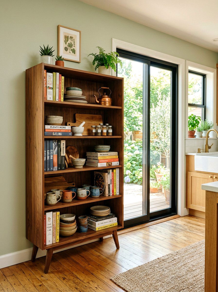 Freestanding Bookcase - 30 kitchen cookbook storage ideas