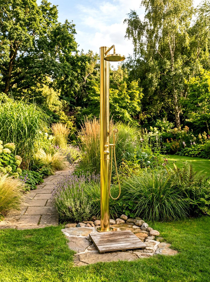 Freestanding Brass Shower - 30 outdoor shower ideas