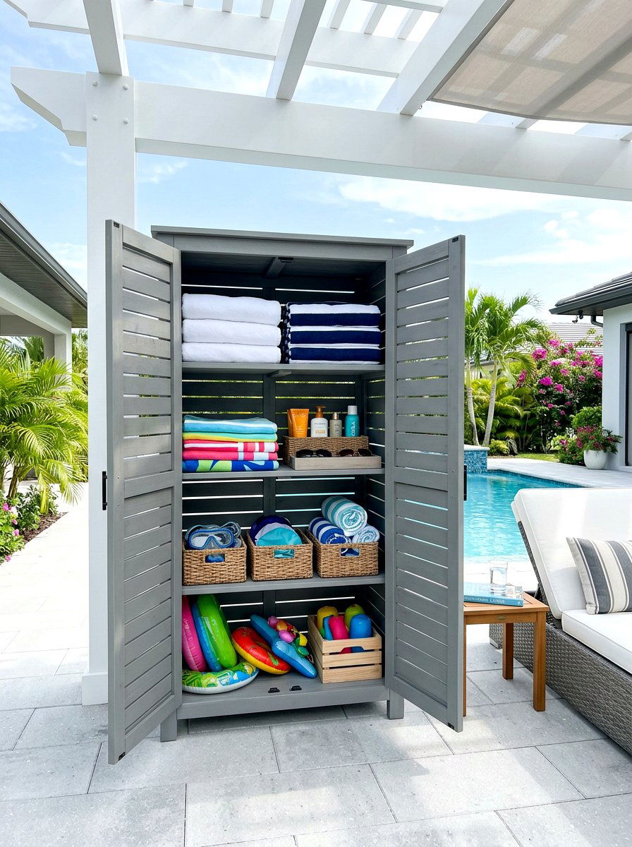 Freestanding Cabinet - 30 outdoor towel storage ideas