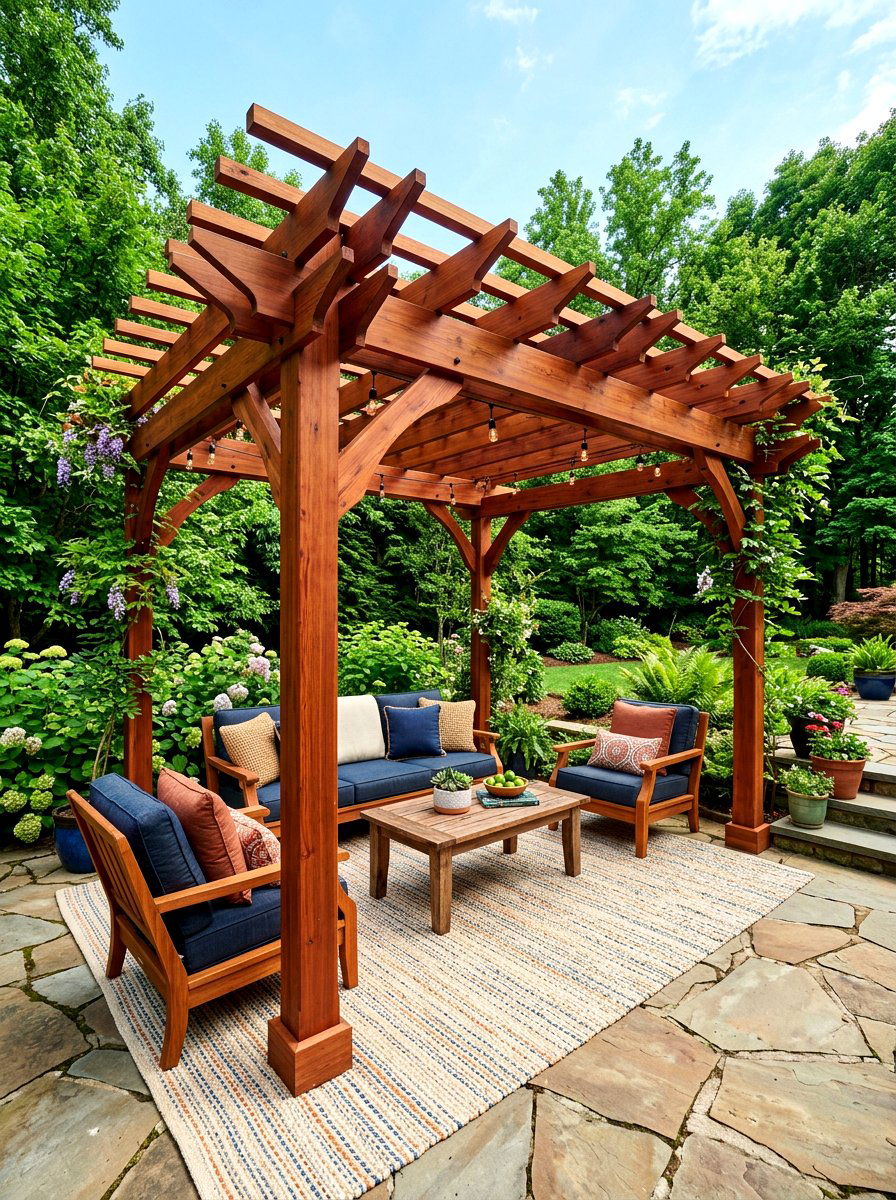 Freestanding Cedar Pergola Lounge - 30 poolside pergola lounge ideas