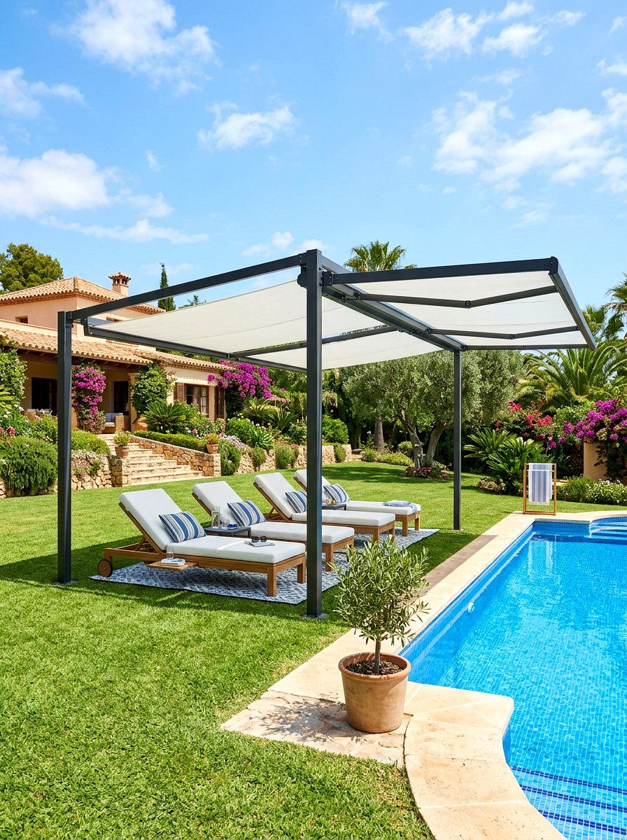Freestanding Double Canopy Pergola - 30 retractable pergola shade ideas