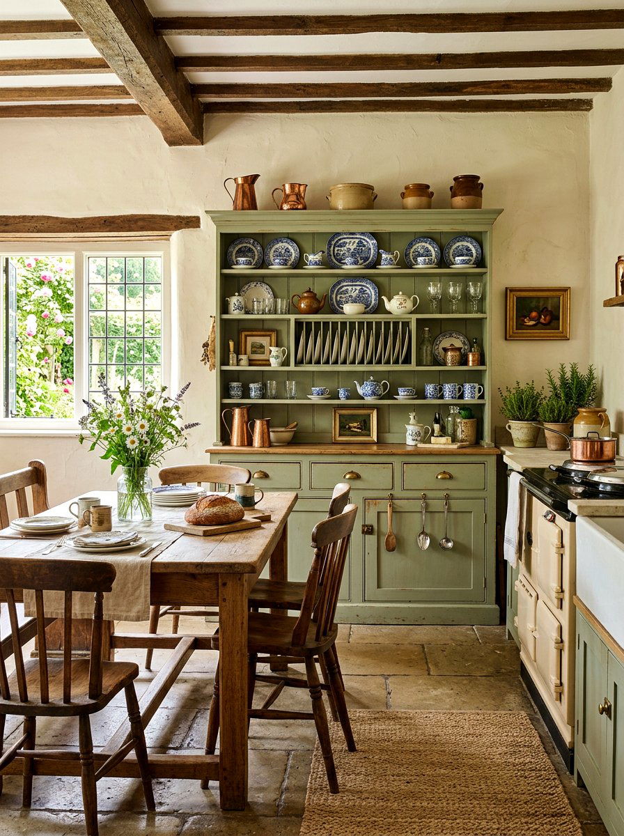 Freestanding Dresser Top - 30 English country kitchen shelf ideas