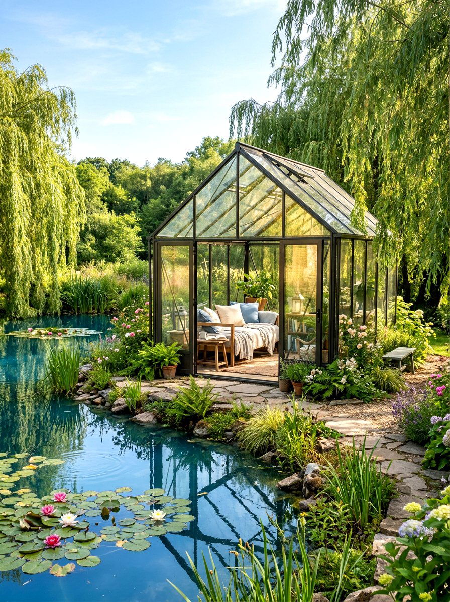 Freestanding Glass Roof Garden Pavilion - 30 transparent patio roof ideas