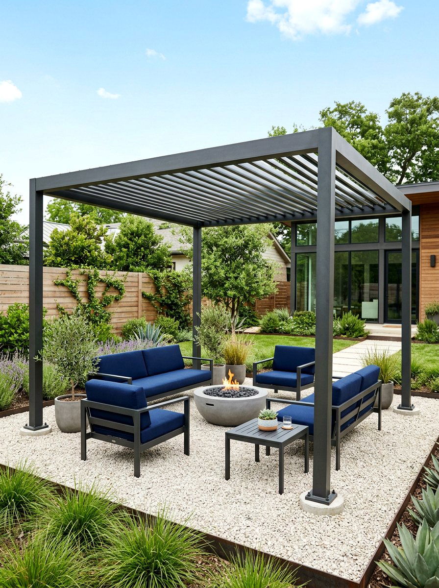 Freestanding Metal Pergola - 30 fire pit pergola ideas