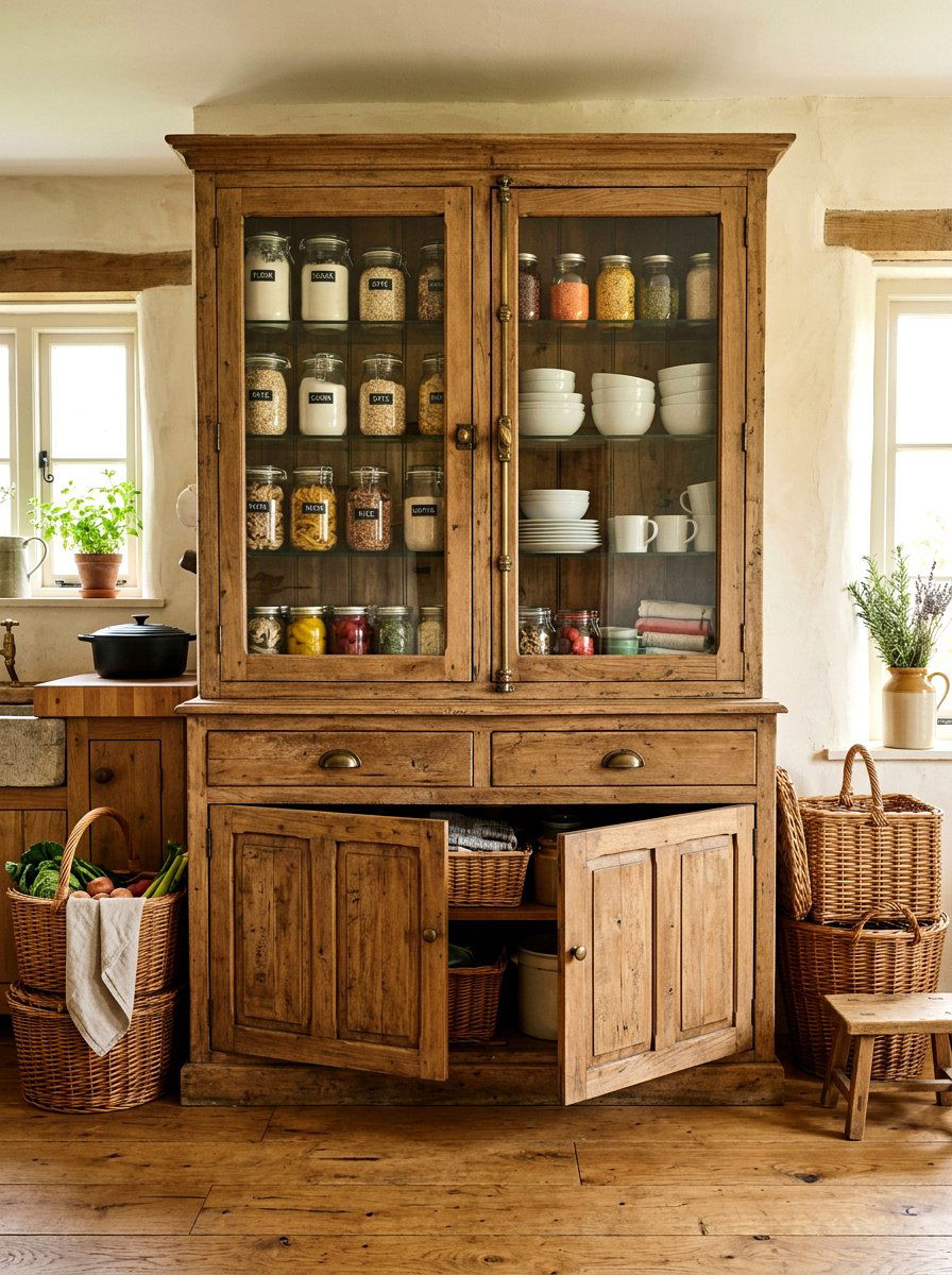 Freestanding Pantry Cupboard - 30 vintage farmhouse kitchen ideas