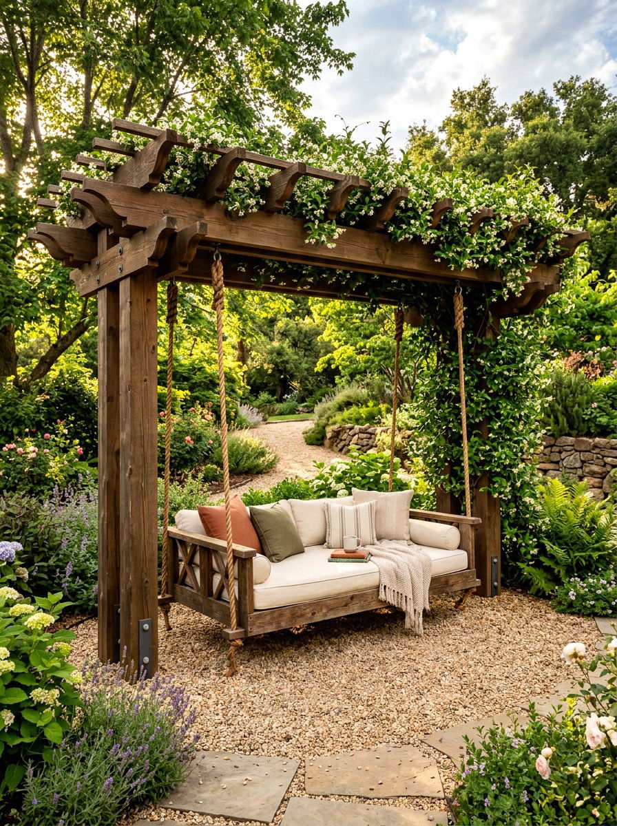 Freestanding Pergola With Hanging Swing - 30 freestanding pergola ideas