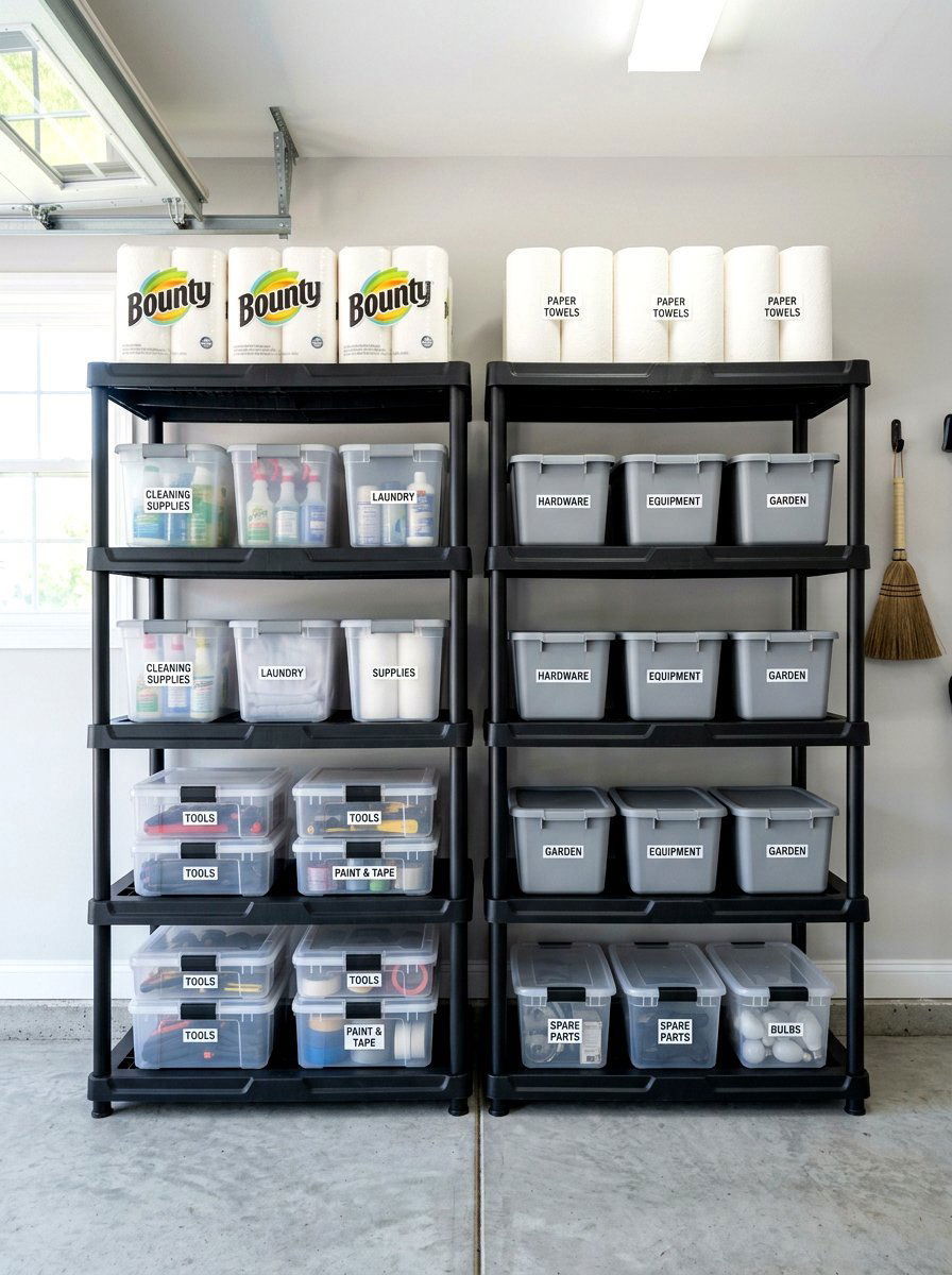 Freestanding Plastic Shelving - 30 garage shelving ideas