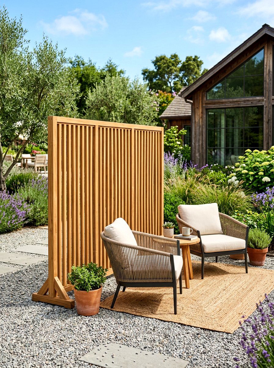 Freestanding Slat Divider - 30 slatted privacy wall ideas