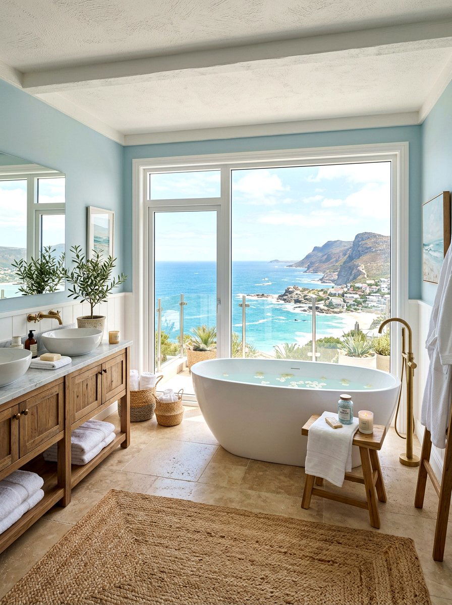 Freestanding Soaking Tub - 30 seaside bathroom ideas