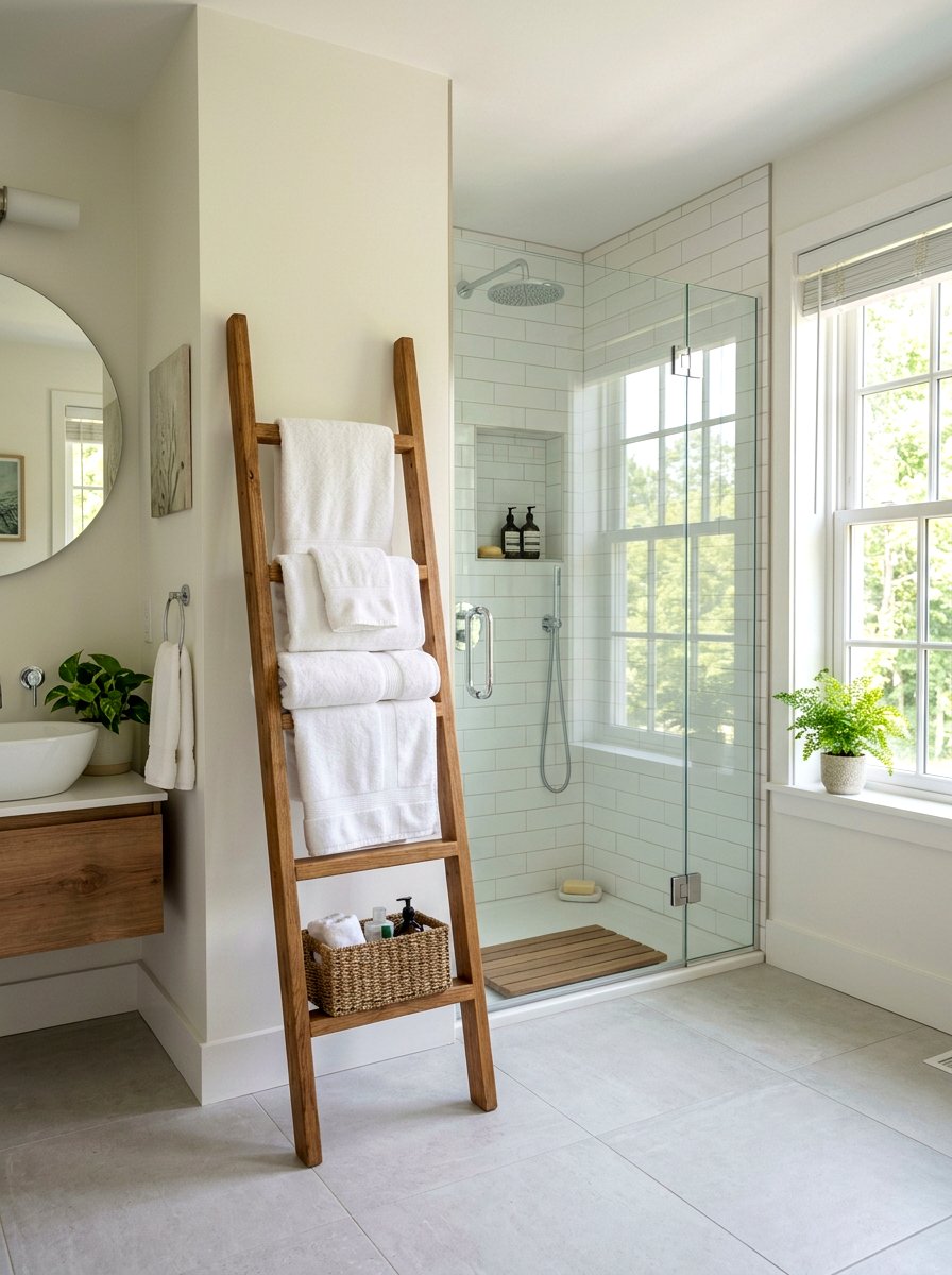 Freestanding Storage Ladder - 30 Parisian bathroom ideas