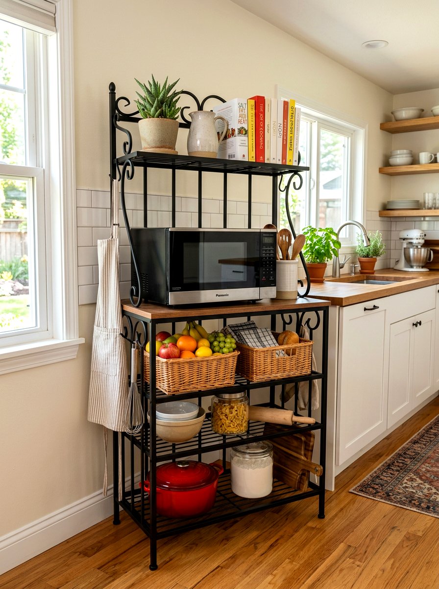 Freestanding bakers rack - 30 renter friendly kitchen storage ideas