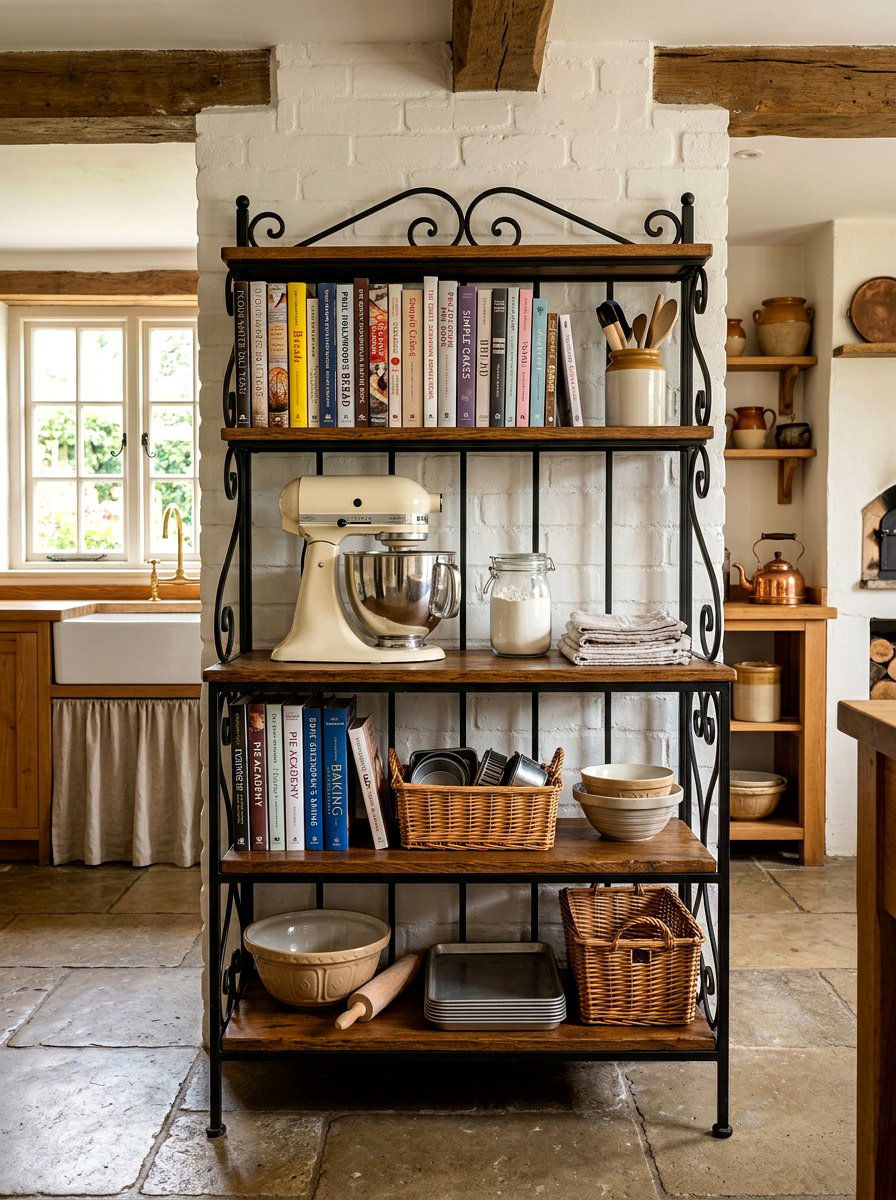 Freestanding bakers rack - 30 cookbook shelf kitchen ideas