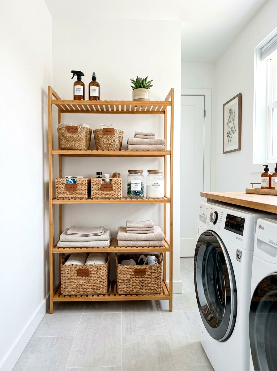 Freestanding bamboo storage rack - 30 green cleaning station ideas