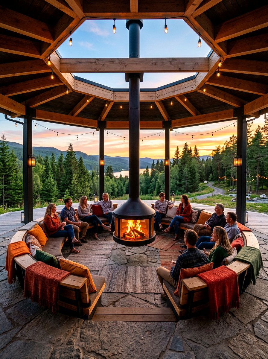 Freestanding fireplace pavilion - 30 pavilion fireplace ideas