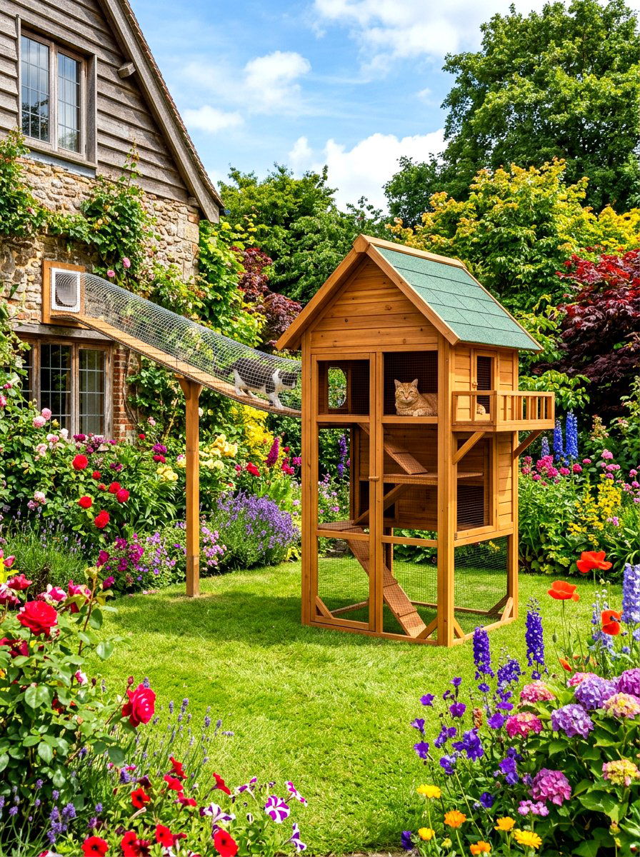 Freestanding garden cat house - 30 catio ideas