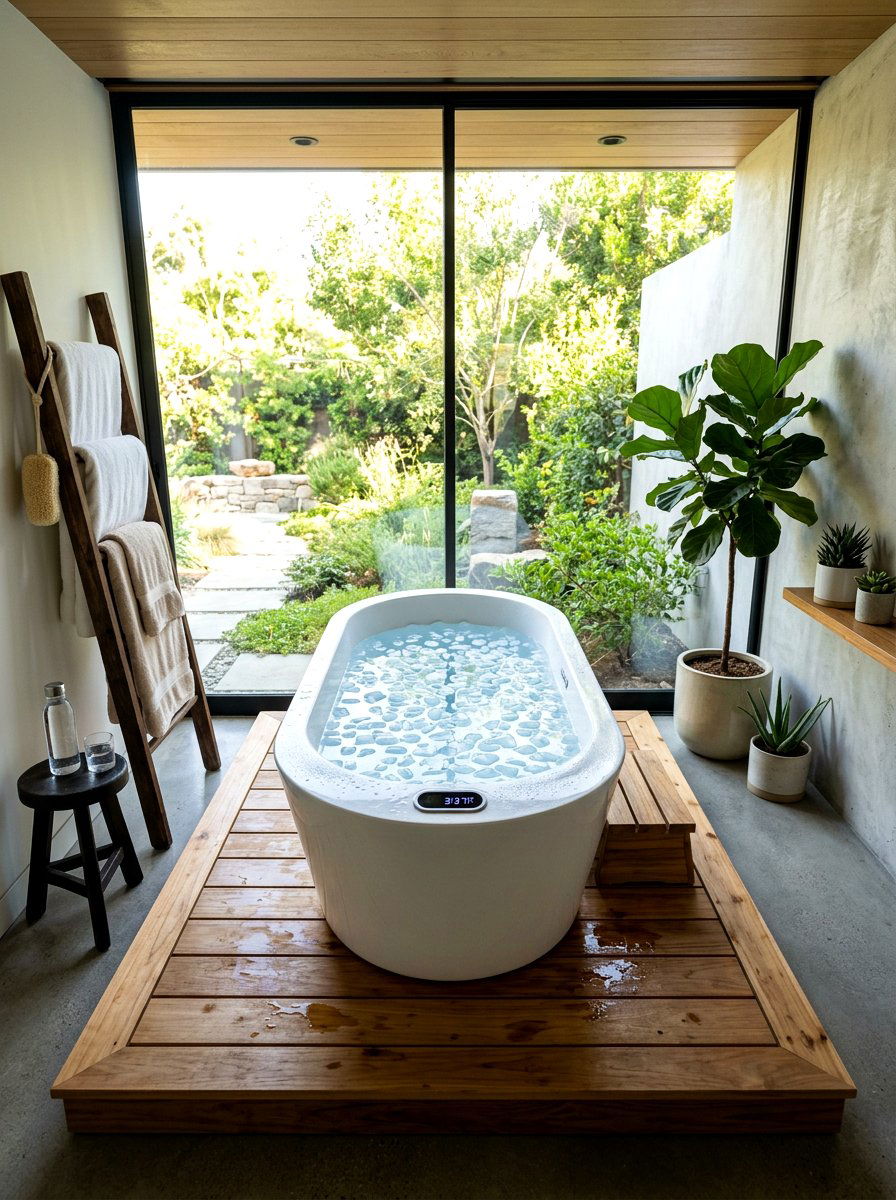 Freestanding ice bath tub - 30 contrast therapy bathroom ideas
