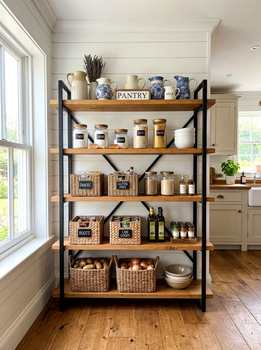 Freestanding pantry shelving unit - 30 farmhouse pantry shelving ideas