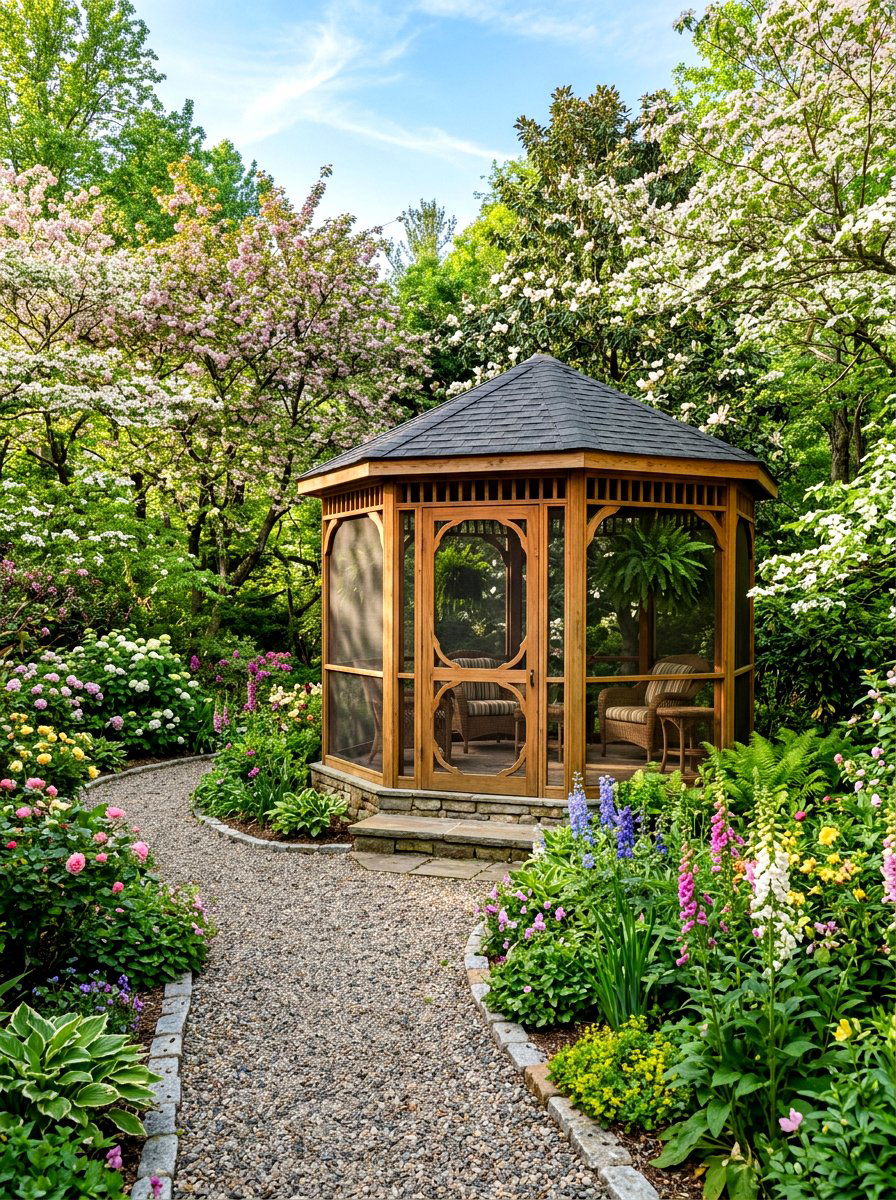 Freestanding screened gazebo - 30 screened gazebo dining ideas