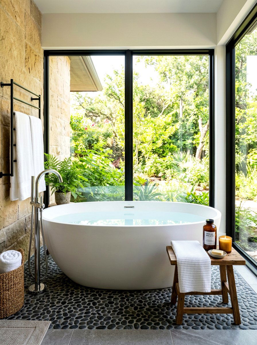 Freestanding soaking tub - 30 lodge bathroom ideas