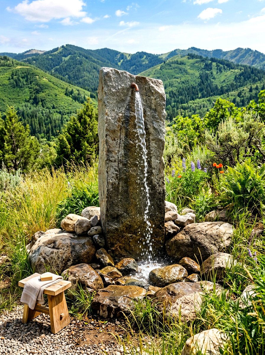 Freestanding stone shower - 30 outdoor shower summer ideas