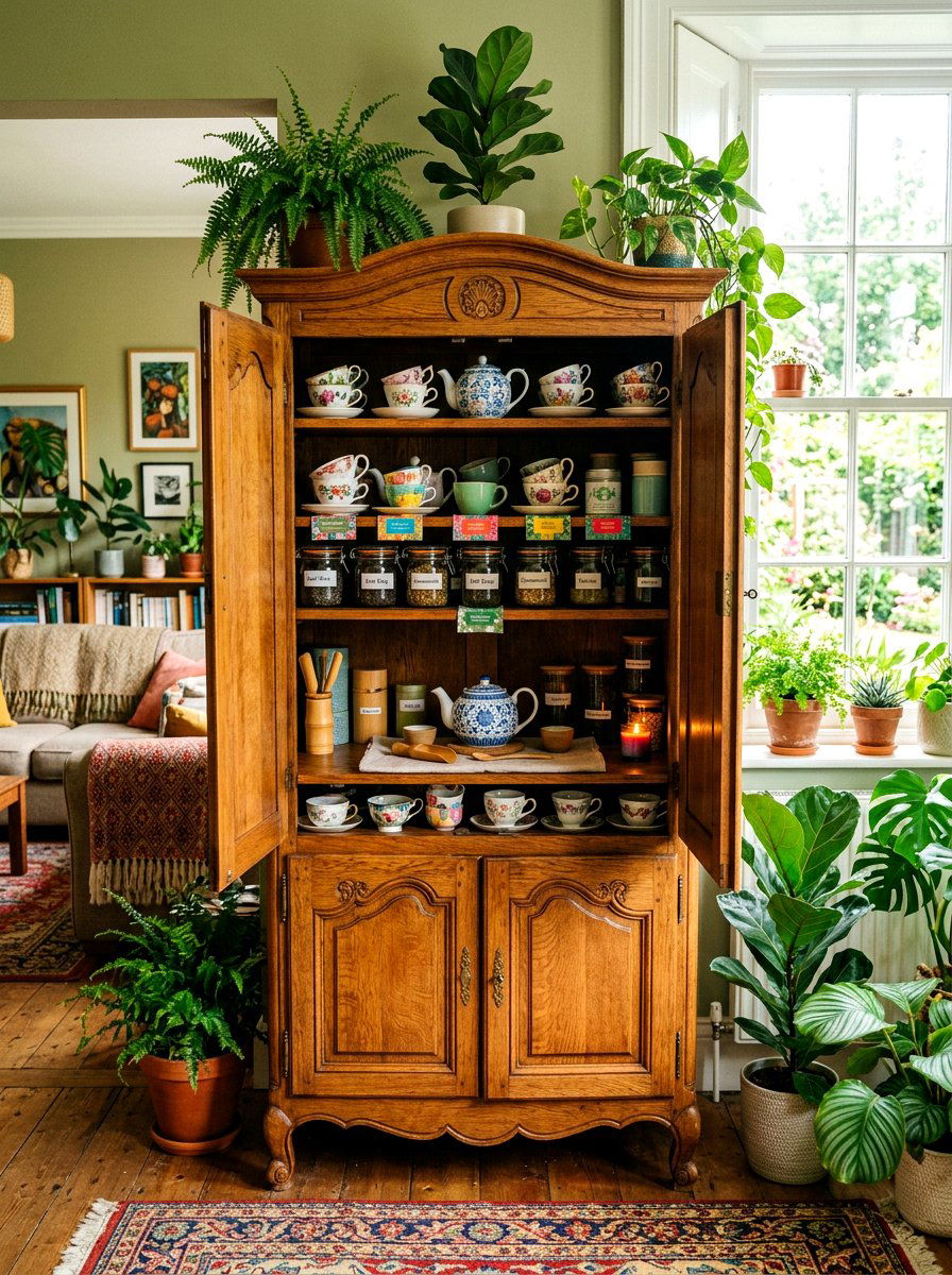 Freestanding tea armoire - 30 hidden tea pantry ideas