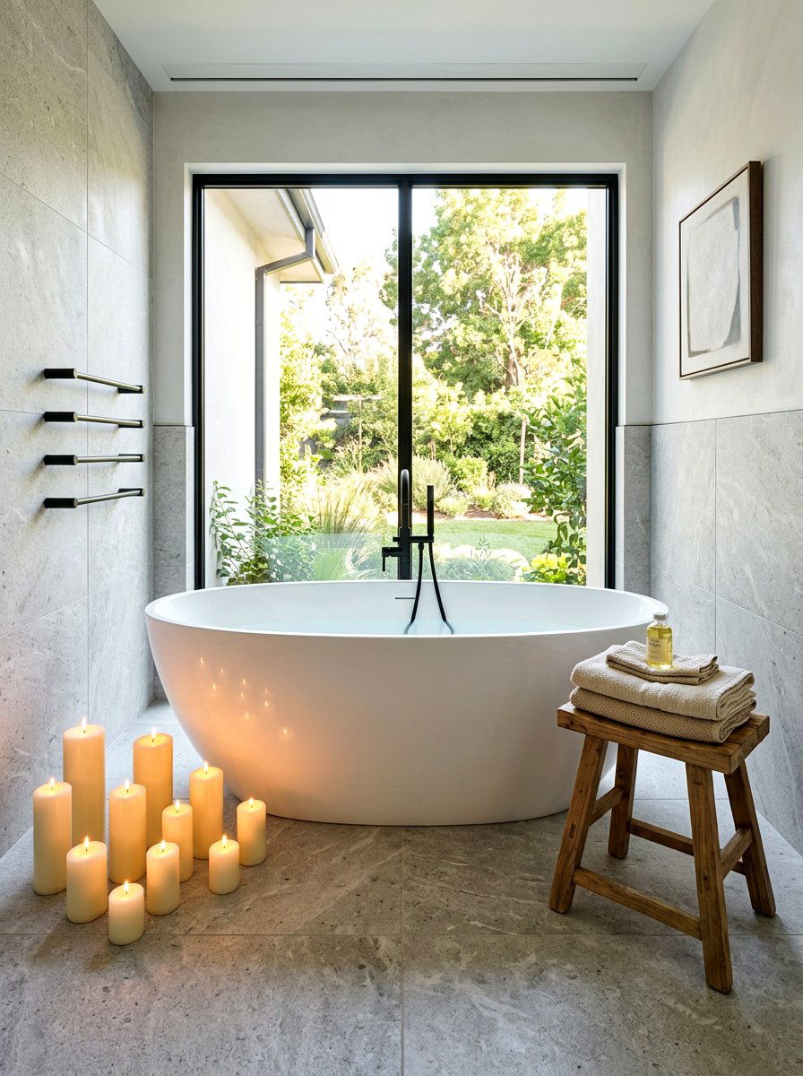 Freestanding tub with floor candles - 30 candlelit bathroom ideas