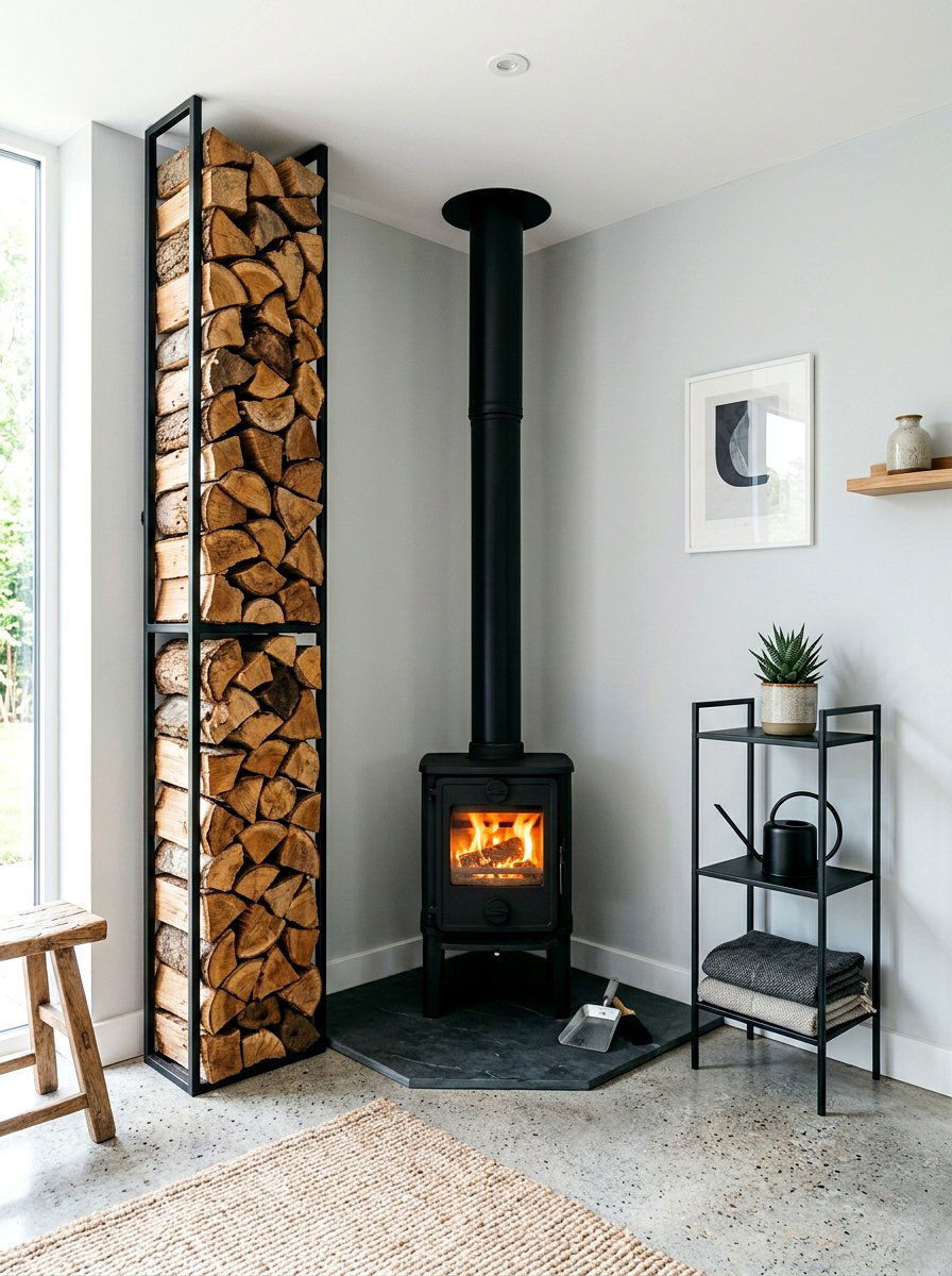 Freestanding vertical log tower - 30 log holder ideas
