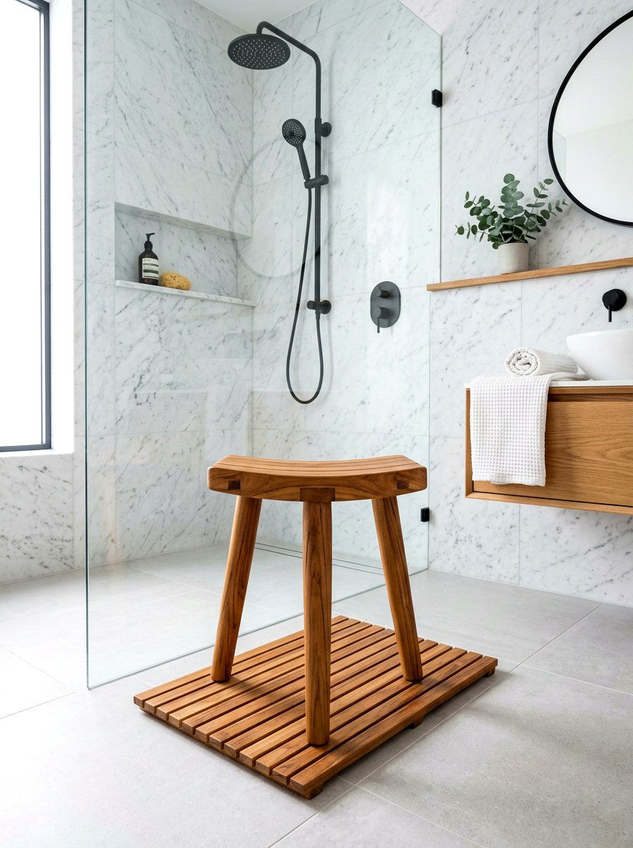 Freestanding wood shower stool - 30 shower bench ideas