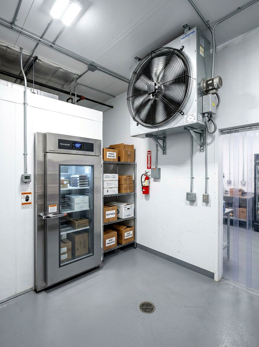 Freezer area with climate control fan - 30 garage freezer corner ideas