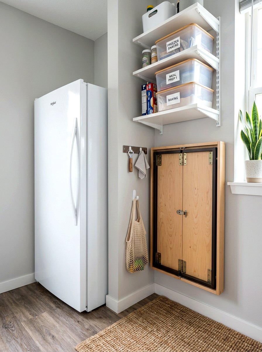 Freezer corner with folding table nearby - 30 garage freezer corner ideas