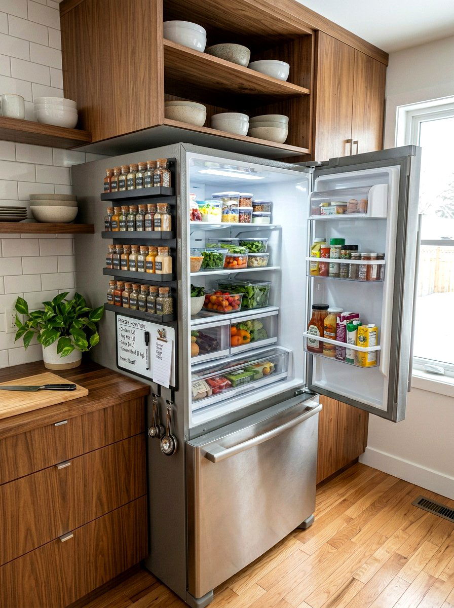 Freezer corner with magnetic spice rack - 30 garage freezer corner ideas