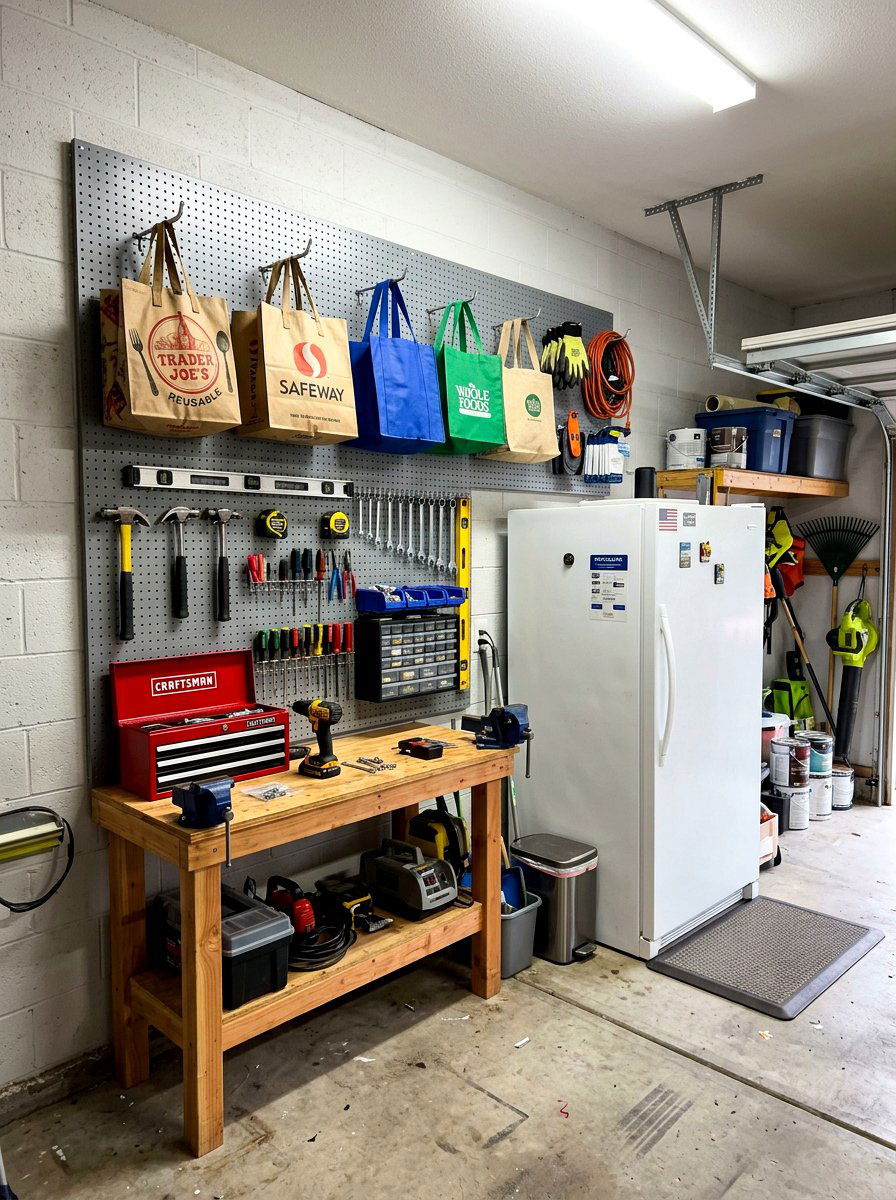 Freezer corner with pegboard storage - 30 garage freezer corner ideas